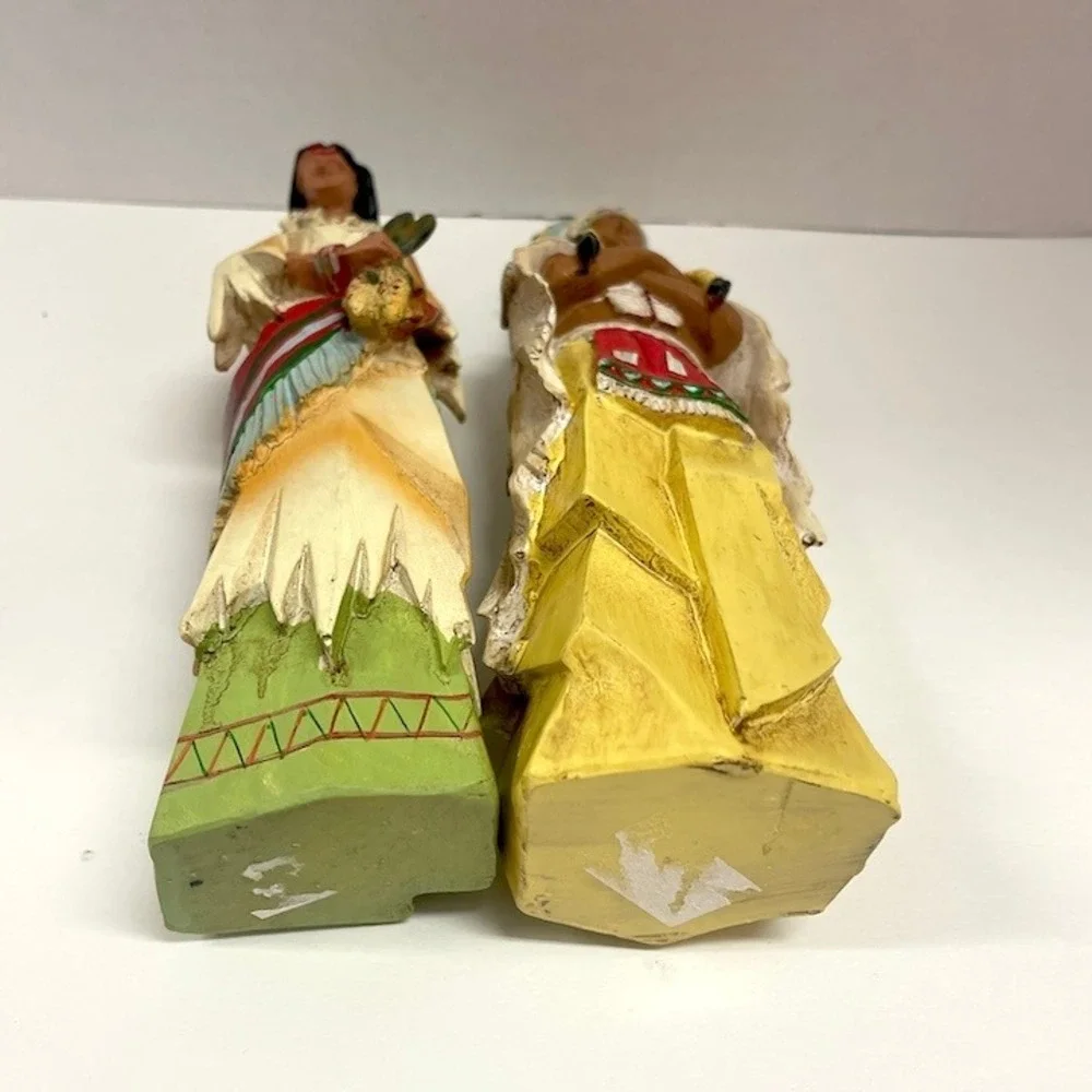 Vintage Hand Painted Resin Native American Couple‎ Figurines 9